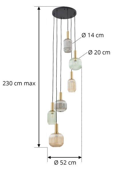 Lampa wisząca Doroteo Lindby, możliwość ściemniania, aluminiowy / szary / cynkowy, salon / jadalnia, szkło, vintage