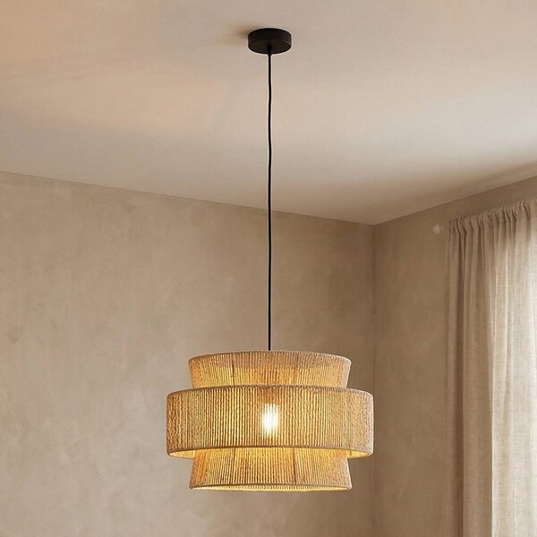 Lampa wisząca Anuva Lindby, możliwość ściemniania, jasne drewno, salon / jadalnia, papier / lunolit / lunopal, dworkowy / rustykalny