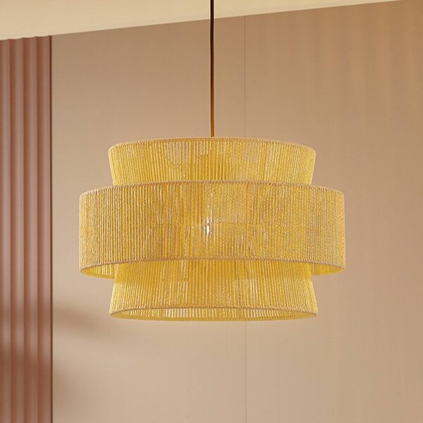 Lampa wisząca Anuva Lindby, możliwość ściemniania, jasne drewno, salon / jadalnia, papier / lunolit / lunopal, dworkowy / rustykalny