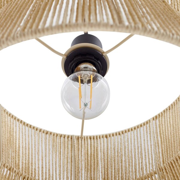 Lampa wisząca Anuva Lindby, możliwość ściemniania, jasne drewno, salon / jadalnia, papier / lunolit / lunopal, dworkowy / rustykalny