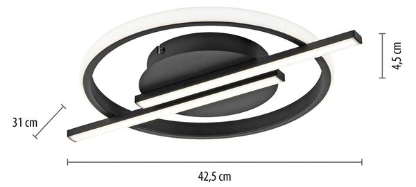 JUST LIGHT. GmbH Lampa sufitowa LED Korsa, możliwość ściemniania, czarny, salon / jadalnia, metal, nowoczesny