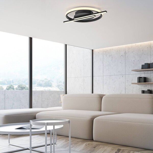 JUST LIGHT. GmbH Lampa sufitowa LED Korsa, możliwość ściemniania, czarny, salon / jadalnia, metal, nowoczesny