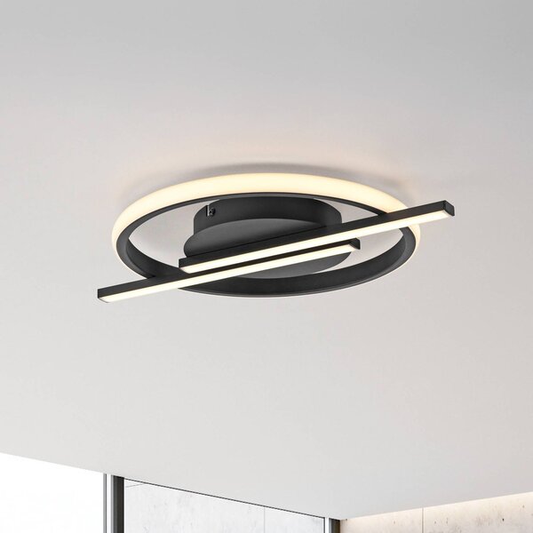 JUST LIGHT. GmbH Lampa sufitowa LED Korsa, możliwość ściemniania, czarny, salon / jadalnia, metal, nowoczesny
