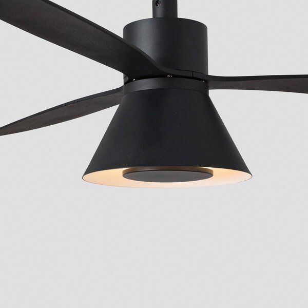 FARO BARCELONA Wentylator sufitowy LED Amelia Cone L, czarny, cichy, 132 cm możliwość ściemniania, czarny, salon / jadalnia, tworzywo sztuczne, nowoczesny