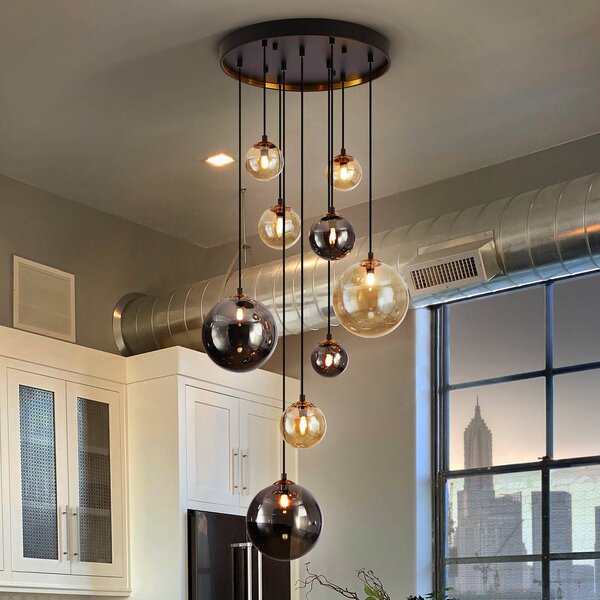 Schuller Valencia Lampa wisząca szklana Dark, czarny, salon / jadalnia, metal