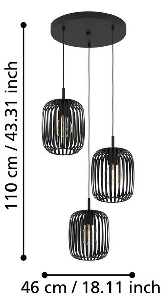 EGLO Lampa wisząca Romazzina, możliwość ściemniania, czarny, salon / jadalnia, metal, nowoczesny