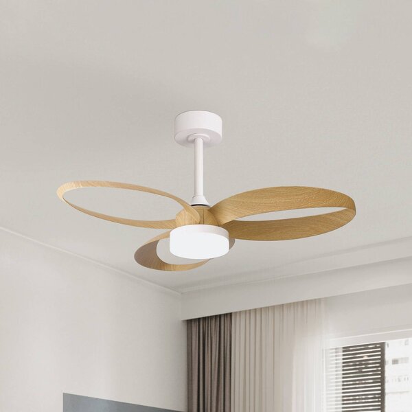 Mantra Iluminación Wentylator sufitowy LED Infinity z wykończeniem drewnopodobnym, cichy, Ø 93 cm, Infinity, możliwość ściemniania, jasne drewno, salon / jadalnia, tworzywo sztuczne, nowoczesny