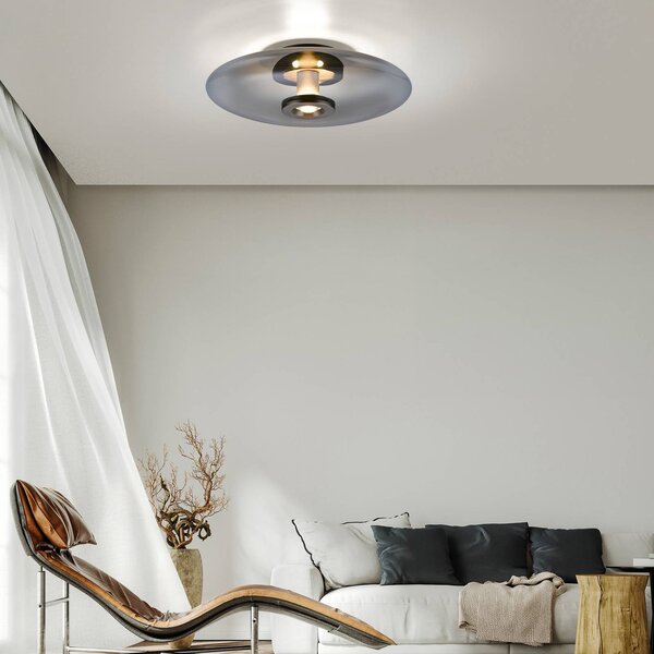 PURE Lampa sufitowa LED Vitrum, możliwość ściemniania, aluminiowy / szary / cynkowy, salon / jadalnia, szkło, nowoczesny