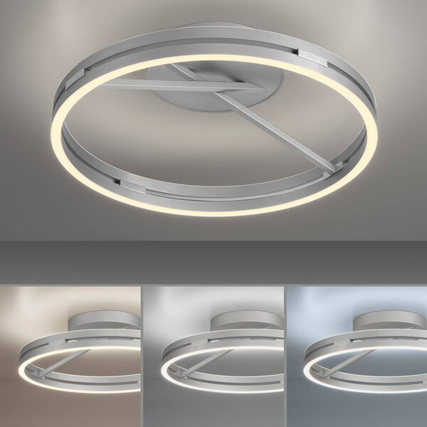 PURE Lampa sufitowa LED Loop, możliwość ściemniania, aluminiowy / szary / cynkowy, salon / jadalnia, aluminium, nowoczesny