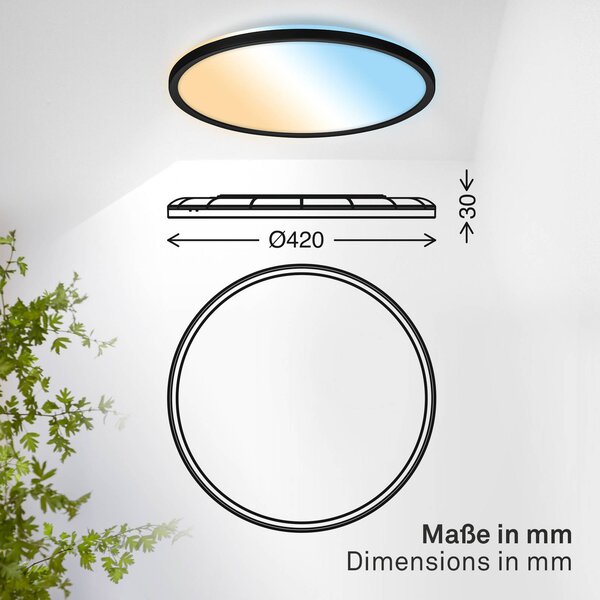 B.K. Licht Lampa sufitowa Shallow, możliwość ściemniania, czarny, biuro, tworzywo sztuczne