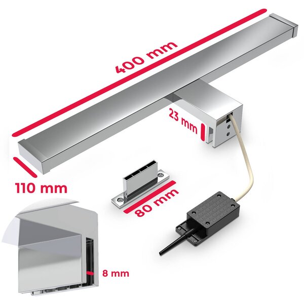 B.K. Licht Kinkiet BKL1230, chromowy / srebrny, łazienka, metal, nowoczesny