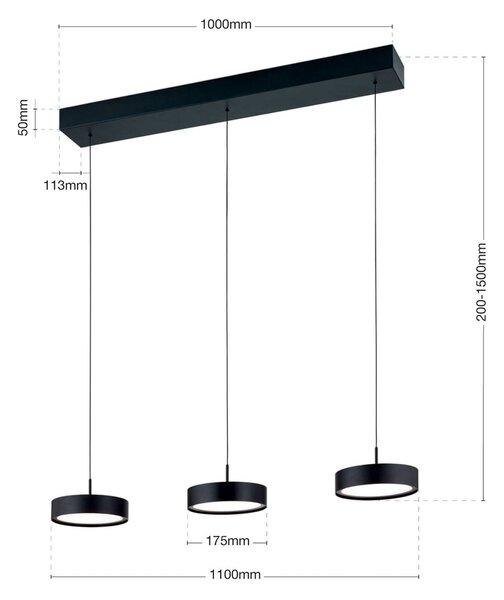 ORION Lampa wisząca Teide, możliwość ściemniania, czarny, salon / jadalnia, metal, nowoczesny