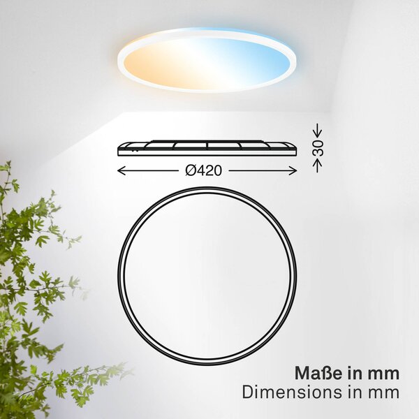 B.K. Licht Lampa sufitowa Shallow, możliwość ściemniania, biały / opal, biuro, tworzywo sztuczne