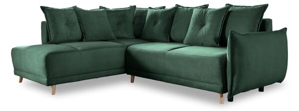 Zielony sztruksowy rozkładany narożnik (lewostronny) Lazy Lukka – Miuform