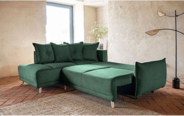 Zielony sztruksowy rozkładany narożnik (lewostronny) Lazy Lukka – Miuform