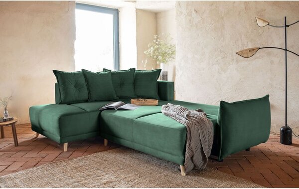 Zielony sztruksowy rozkładany narożnik (lewostronny) Lazy Lukka – Miuform