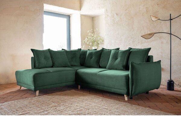 Zielony sztruksowy rozkładany narożnik (lewostronny) Lazy Lukka – Miuform