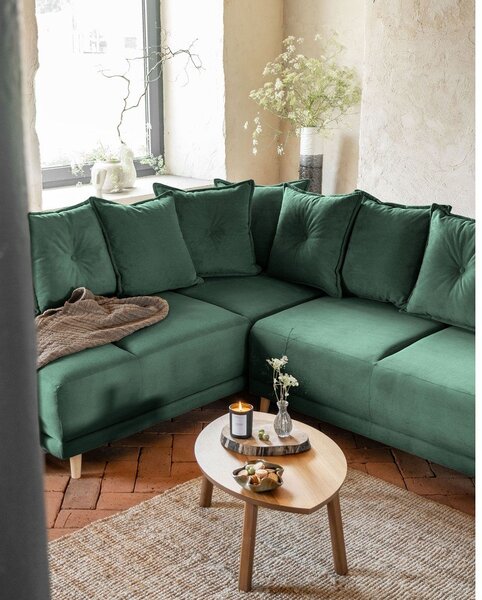 Zielony sztruksowy rozkładany narożnik (lewostronny) Lazy Lukka – Miuform