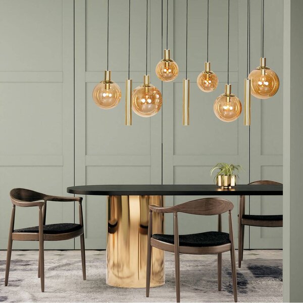 Steinhauer Lampa wisząca szklana Bollique, możliwość ściemniania, mosiężny / złoty, salon / jadalnia, metal
