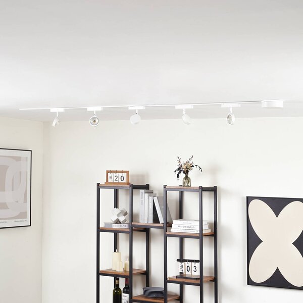 System szynowy 48 V Lumaro, spoty, 5-punktowe, białe, Ø7cm, ściemniane Lumaro 48V Lindby, możliwość ściemniania, biały / opal, salon / jadalnia, aluminium, nowoczesny