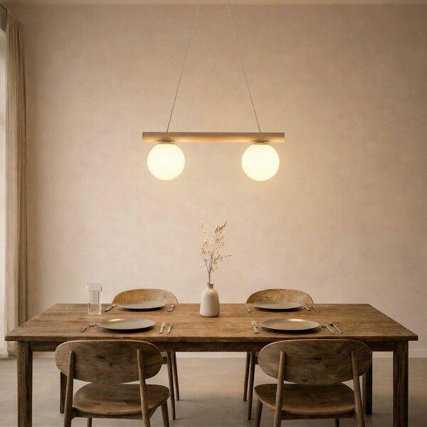 Lampa wisząca Woodstock HELAM, możliwość ściemniania, jasne drewno, salon / jadalnia, drewno, dworkowy / rustykalny