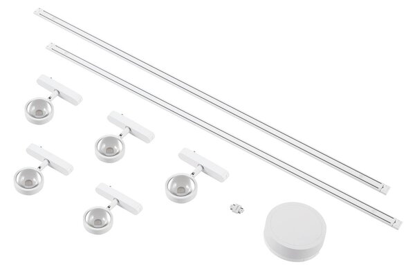 System szynowy 48 V Lumaro, spoty, 5-punktowe, białe, Ø7cm, ściemniane Lumaro 48V Lindby, możliwość ściemniania, biały / opal, salon / jadalnia, aluminium, nowoczesny