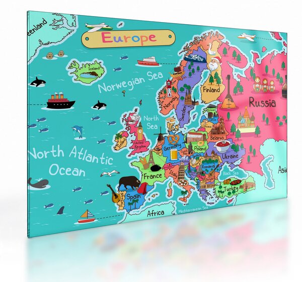 Obraz na szkle - Dziecięca mapa Europy (70x50 cm)