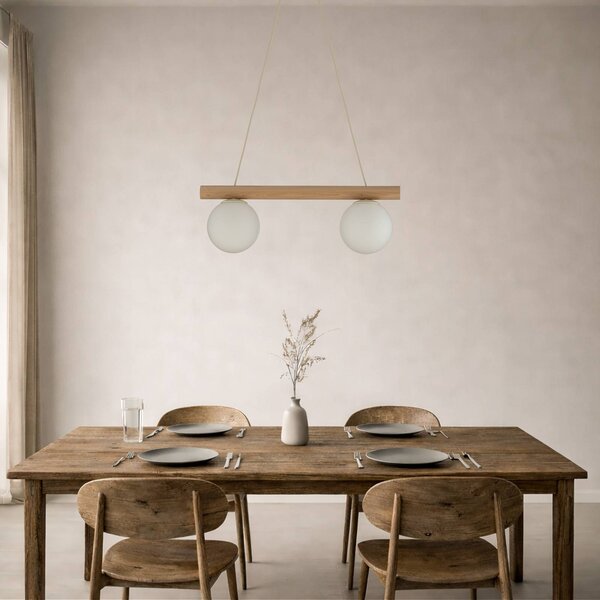 Lampa wisząca Woodstock HELAM, możliwość ściemniania, jasne drewno, salon / jadalnia, drewno, dworkowy / rustykalny