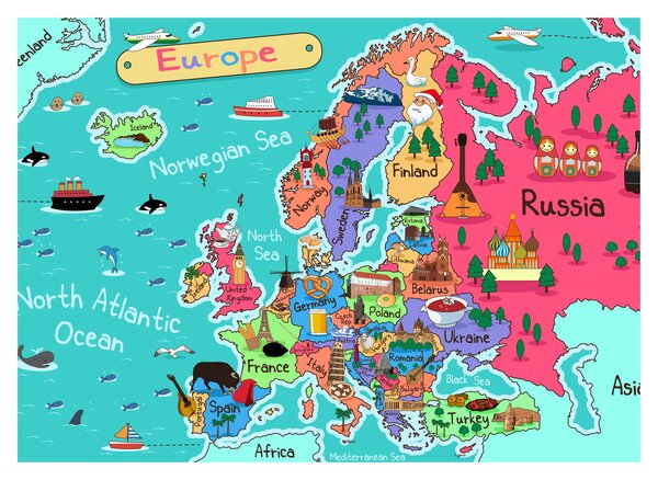 Obraz na szkle - Dziecięca mapa Europy (70x50 cm)