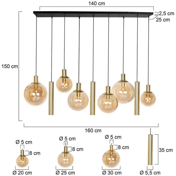 Steinhauer Lampa wisząca szklana Bollique, możliwość ściemniania, mosiężny / złoty, salon / jadalnia, metal