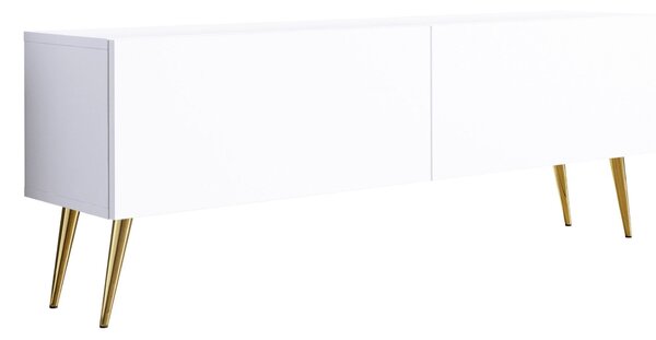 Szafka pod telewizor: matowa biel, złote nogi, 140 x 52 x 32 cm