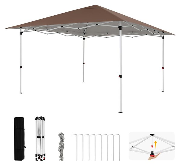KOMFOTTEU, pawilon składany 350x350 cm, namiot typu pop-up, z regulowaną wysokością, centralnym zamkiem i nadprożem, zapewniający ochronę przed słońcem, wodoodporny, z torbą, idealny na taras, ogród i podwórko, kolor brązowy