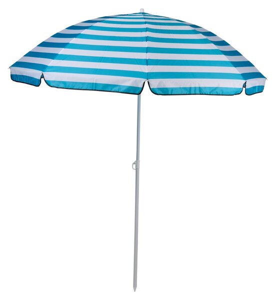 Parasol przeciwsłoneczny Camp Active ⌀170 x 200 cm - na taras, balkon i plażę - parasol plażowy ze szpikulcem - niebiesko-białe paski
