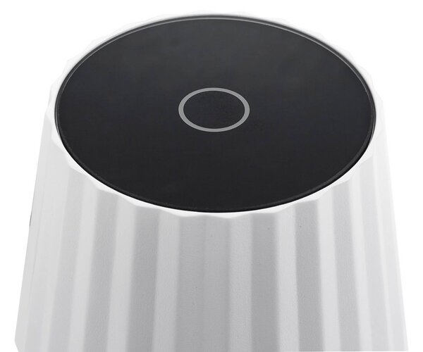 Lindby lampa stołowa LED akumulatorowa Esali, biała, rowki, 29 cm Esali Lindby, możliwość ściemniania, biały / opal, salon / jadalnia, aluminium, nowoczesny