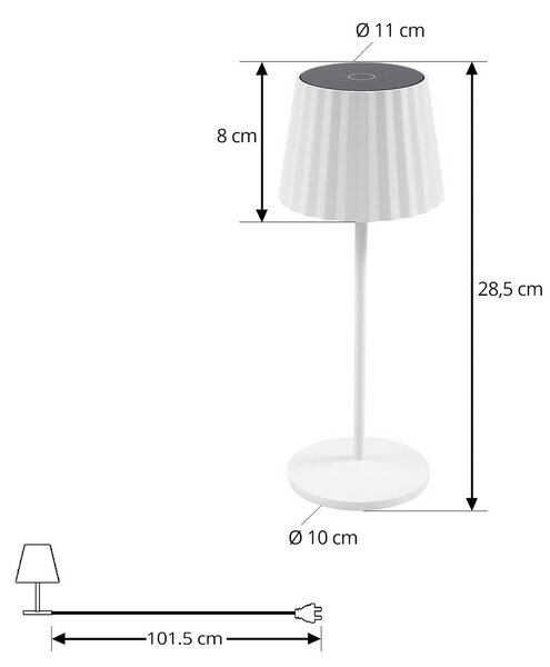 Lindby lampa stołowa LED akumulatorowa Esali, biała, rowki, 29 cm Esali Lindby, możliwość ściemniania, biały / opal, salon / jadalnia, aluminium, nowoczesny