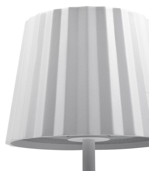 Lindby lampa stołowa LED akumulatorowa Esali, biała, rowki, 29 cm Esali Lindby, możliwość ściemniania, biały / opal, salon / jadalnia, aluminium, nowoczesny