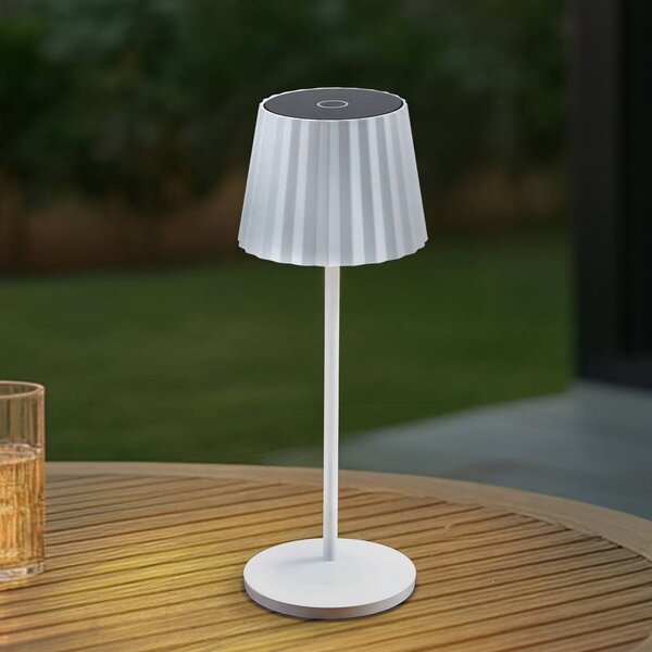 Lindby lampa stołowa LED akumulatorowa Esali, biała, rowki, 29 cm Esali Lindby, możliwość ściemniania, biały / opal, salon / jadalnia, aluminium, nowoczesny