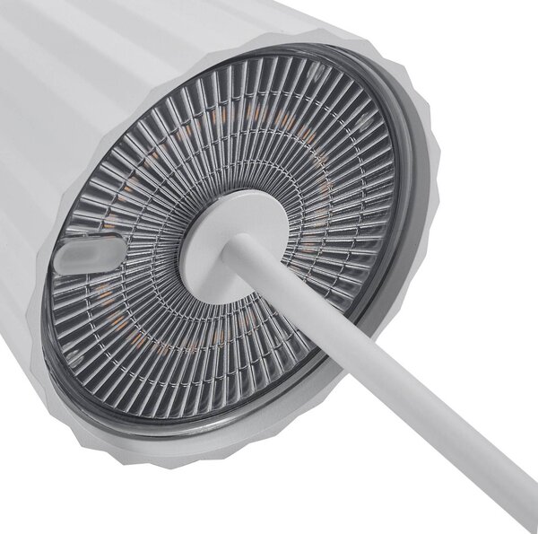 Lindby lampa stołowa LED akumulatorowa Esali, biała, rowki, 29 cm Esali Lindby, możliwość ściemniania, biały / opal, salon / jadalnia, aluminium, nowoczesny