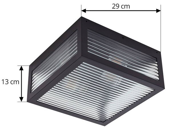 Lampa sufitowa zewnętrzna Lindby Bolgar, czarna, metal, szkło Bolgar Lindby, możliwość ściemniania, czarny, metal, nowoczesny