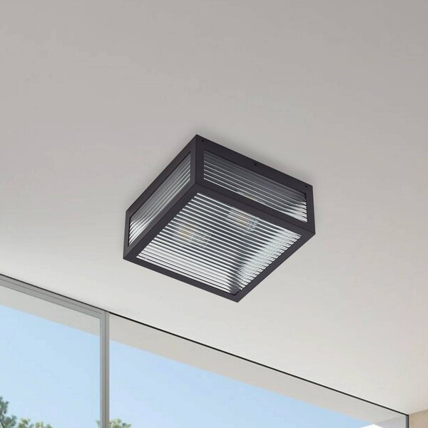 Lampa sufitowa zewnętrzna Lindby Bolgar, czarna, metal, szkło Bolgar Lindby, możliwość ściemniania, czarny, metal, nowoczesny