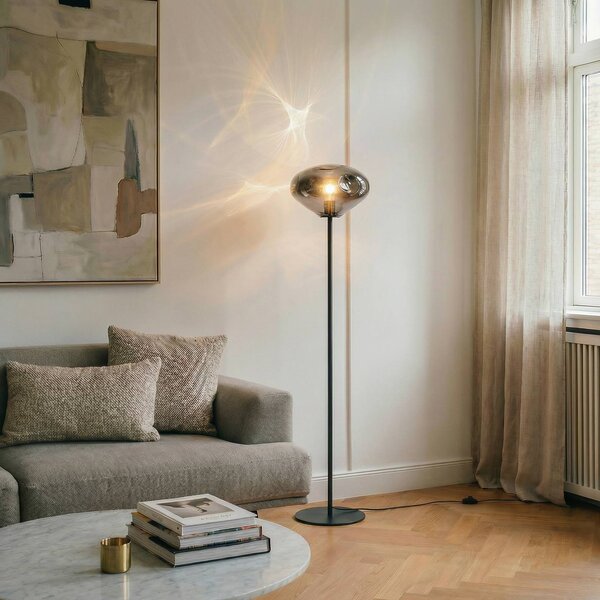 Lampa stojąca Lelia Lindby, aluminiowy / szary / cynkowy, salon / jadalnia, szkło, design