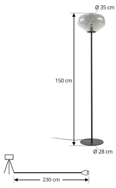 Lampa stojąca Lelia Lindby, aluminiowy / szary / cynkowy, salon / jadalnia, szkło, design