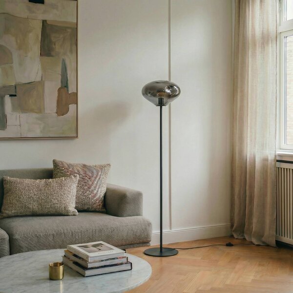 Lampa stojąca Lelia Lindby, aluminiowy / szary / cynkowy, salon / jadalnia, szkło, design