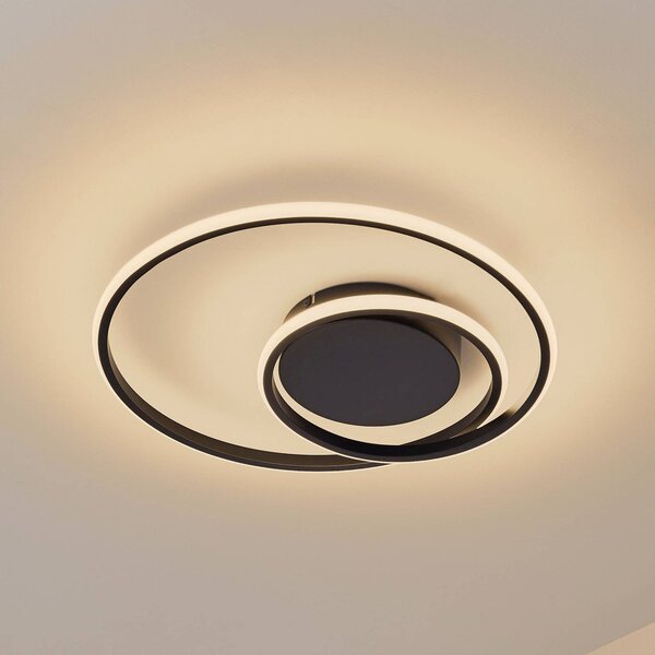 Lampa sufitowa LED Kyron Lindby, możliwość ściemniania, czarny, salon / jadalnia, aluminium, nowoczesny
