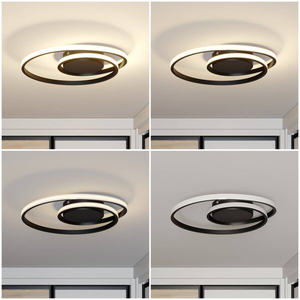 Lampa sufitowa LED Kyron Lindby, możliwość ściemniania, czarny, salon / jadalnia, aluminium, nowoczesny