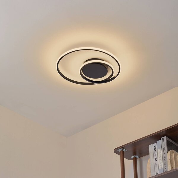 Lampa sufitowa LED Kyron Lindby, możliwość ściemniania, czarny, salon / jadalnia, aluminium, nowoczesny