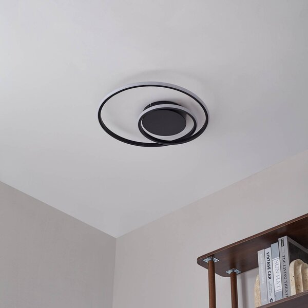 Lampa sufitowa LED Kyron Lindby, możliwość ściemniania, czarny, salon / jadalnia, aluminium, nowoczesny