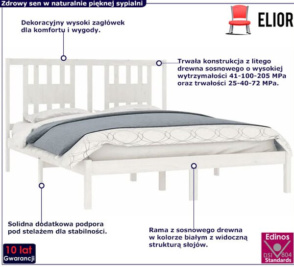 Białe podwójne łóżko sosnowe 140x200 E2-P97