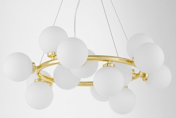 LAMPA WISZĄCA NOWOCZESNA ZŁOTO KLASYCZNE BIAŁE KULE MARSIADA 15