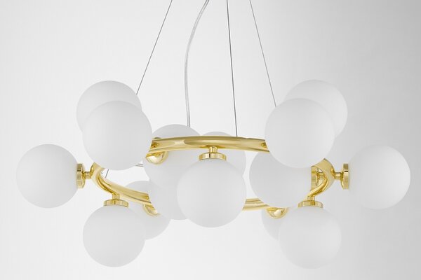 LAMPA WISZĄCA NOWOCZESNA ZŁOTO KLASYCZNE BIAŁE KULE MARSIADA 15